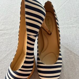 Coach and Four Navy and White Striped Heels